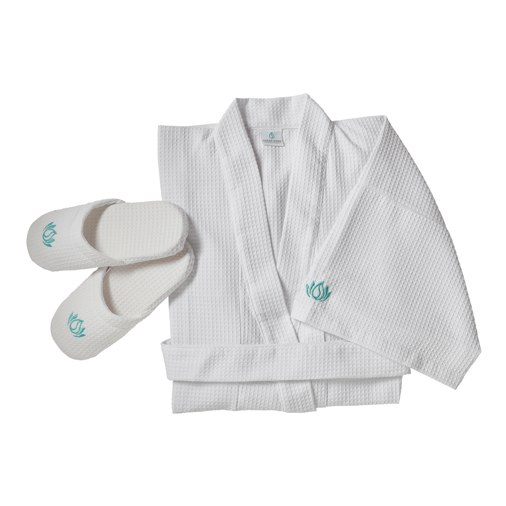 Signature 52" Waffle Japanese Kimono & Her Spa Slipper Set