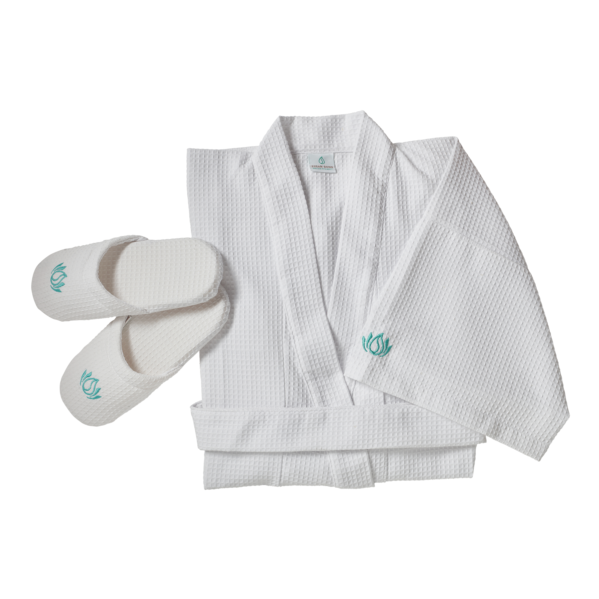 Signature 42" Waffle Japanese Kimono & Her Spa Slipper Set
